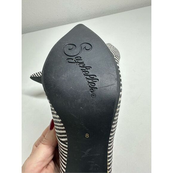 Seychelles Womens Black White Striped Leather Pointed Toe Heels Pumps Shoes 8 - Picture 4 of 10